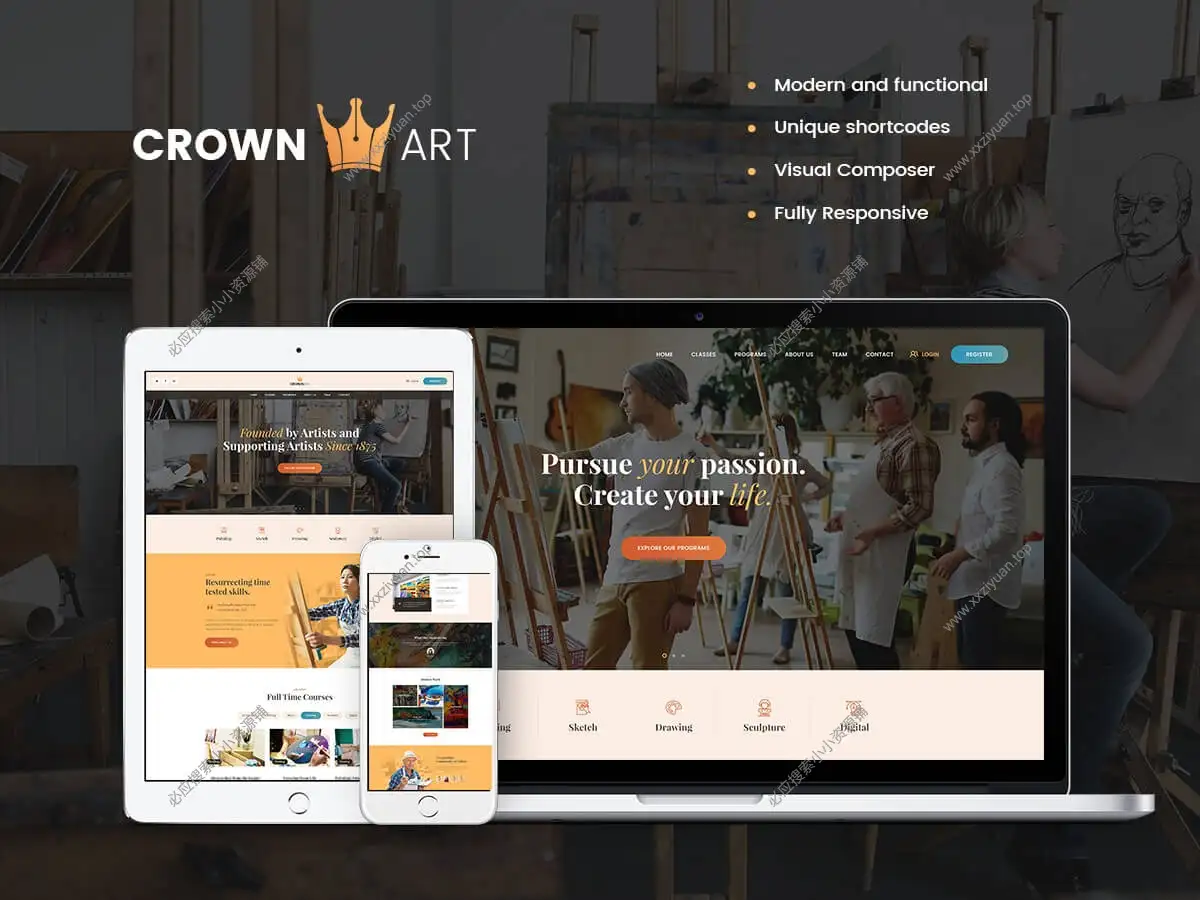 WordPress 绘画与音乐学校主题 – Crown Art v1.2.16 英文版